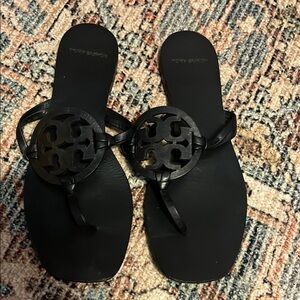 Tory Burch Black Sandals with Iconic Emblem